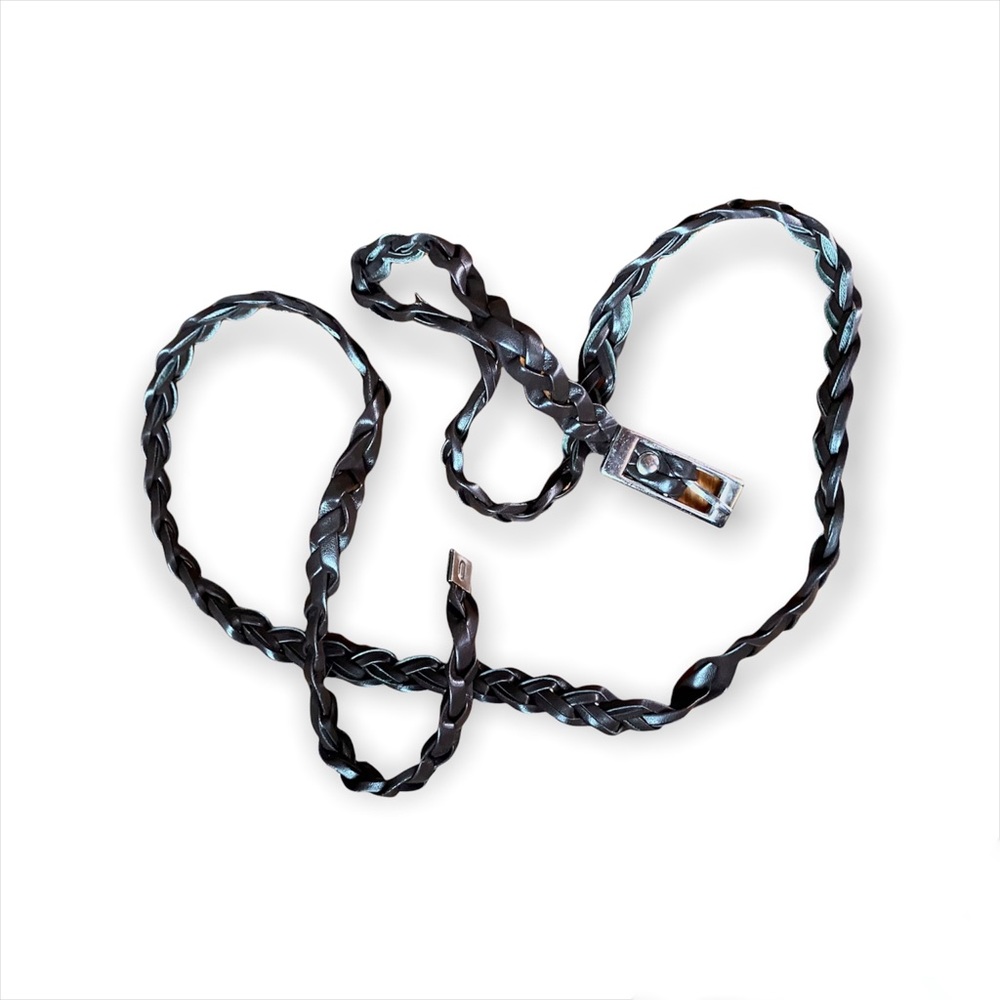 Brown braided vegan leather belt